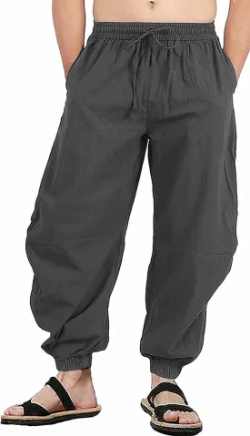 perdontoo Mens Casual Cotton Linen Pant Elastic Waist Drawstring Yoga Jogger Pants