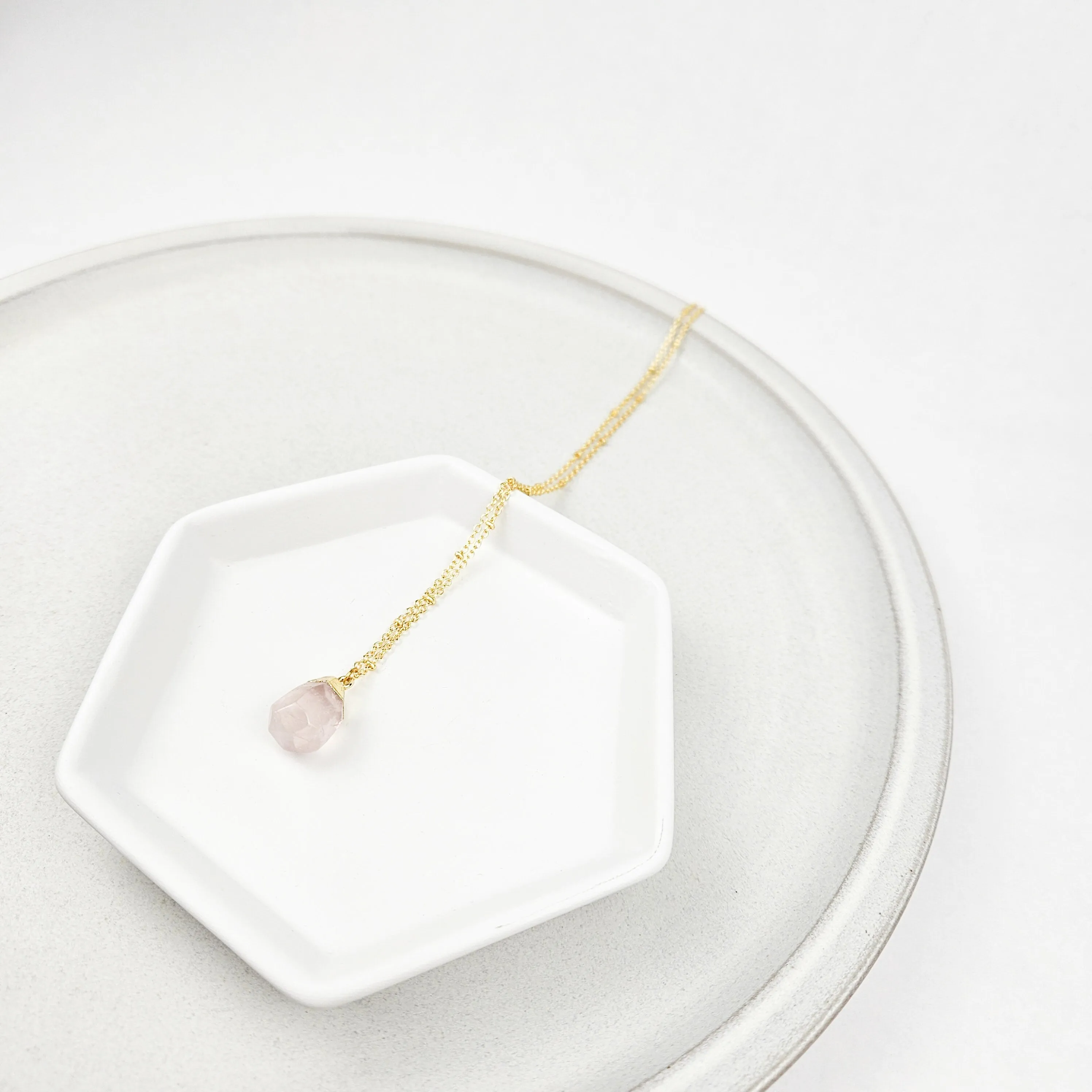 Rose Quartz Gem Drop Necklace
