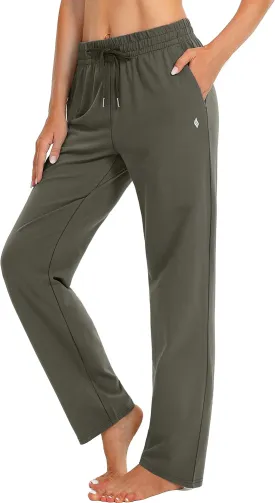 SANTINY Women's Cotton Sweatpants Yoga Lounge Casual Pants Open Bottom Sweat Pants for Women with Pockets