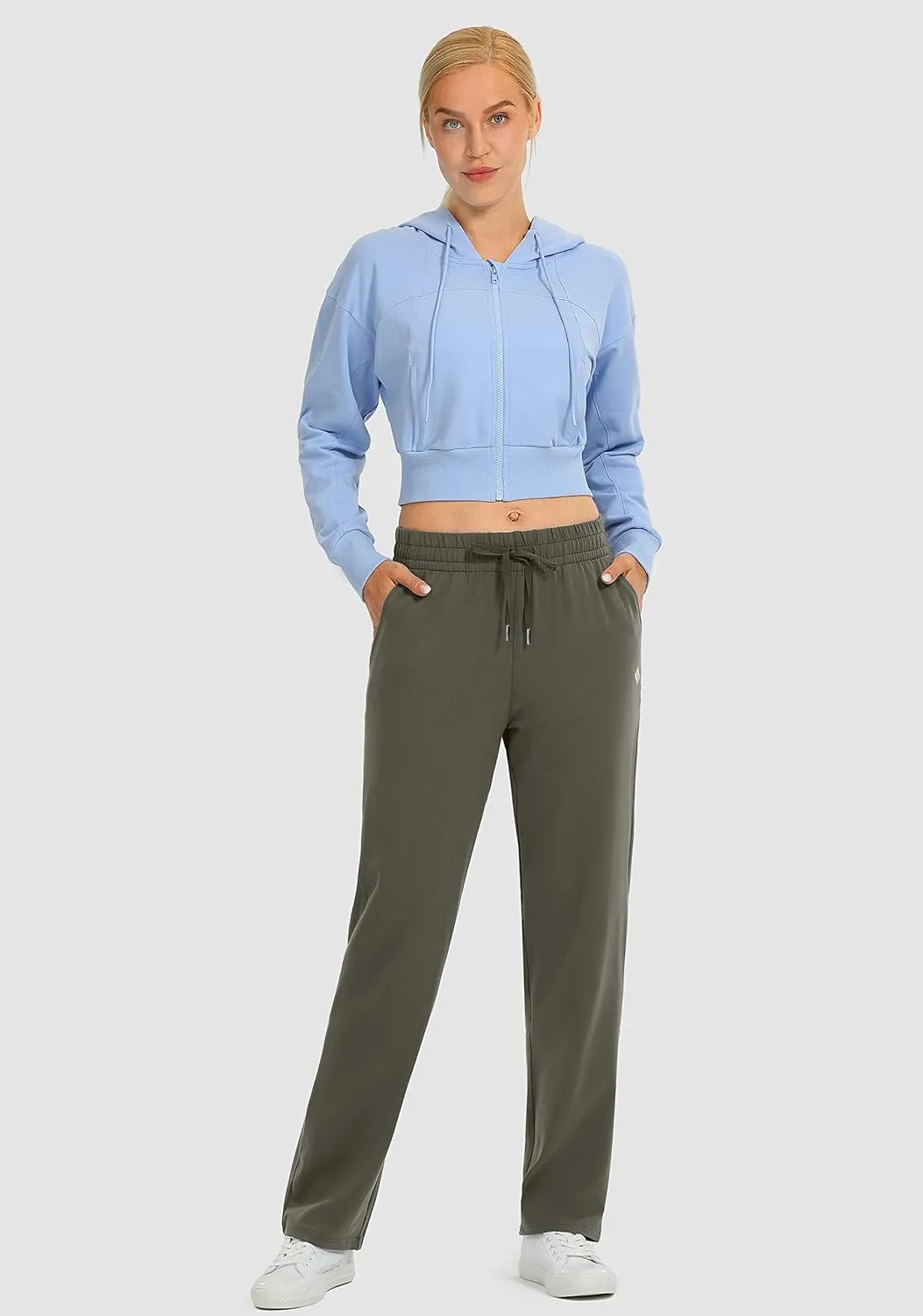 SANTINY Women's Cotton Sweatpants Yoga Lounge Casual Pants Open Bottom Sweat Pants for Women with Pockets