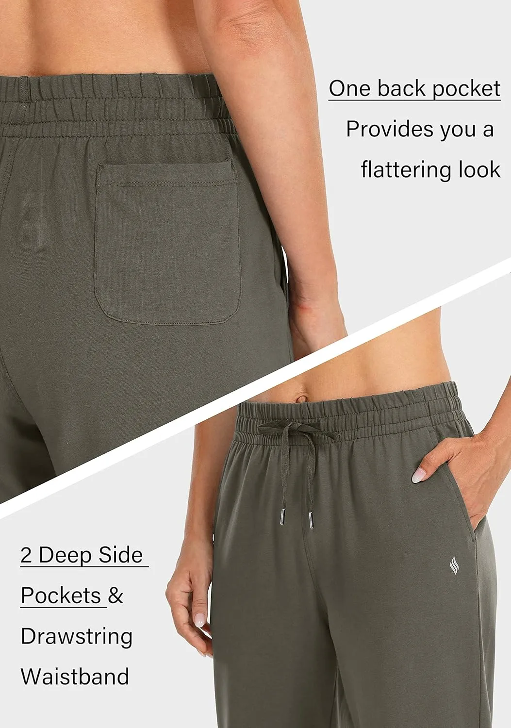 SANTINY Women's Cotton Sweatpants Yoga Lounge Casual Pants Open Bottom Sweat Pants for Women with Pockets