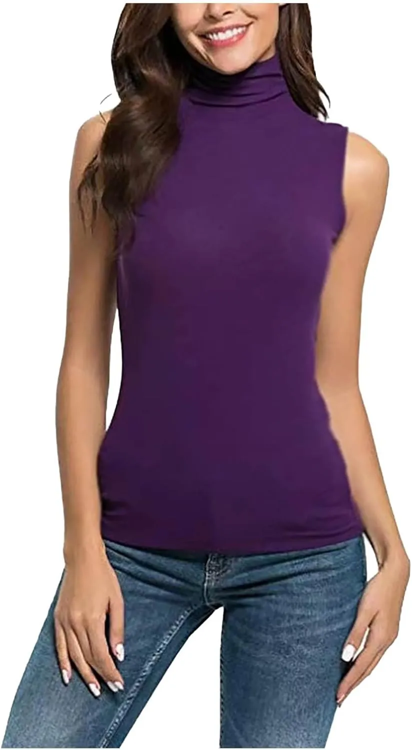 Sleeveless Turtlenecks for Women 2025 Summer Casual Tunic Mock Tank Tops Slim Fit Stretchy Layer Trendy Ladies Blouses