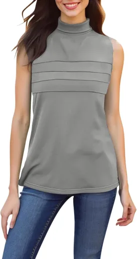 Sleeveless Turtlenecks for Women 2025 Summer Casual Tunic Mock Tank Tops Slim Fit Stretchy Layer Trendy Ladies Blouses