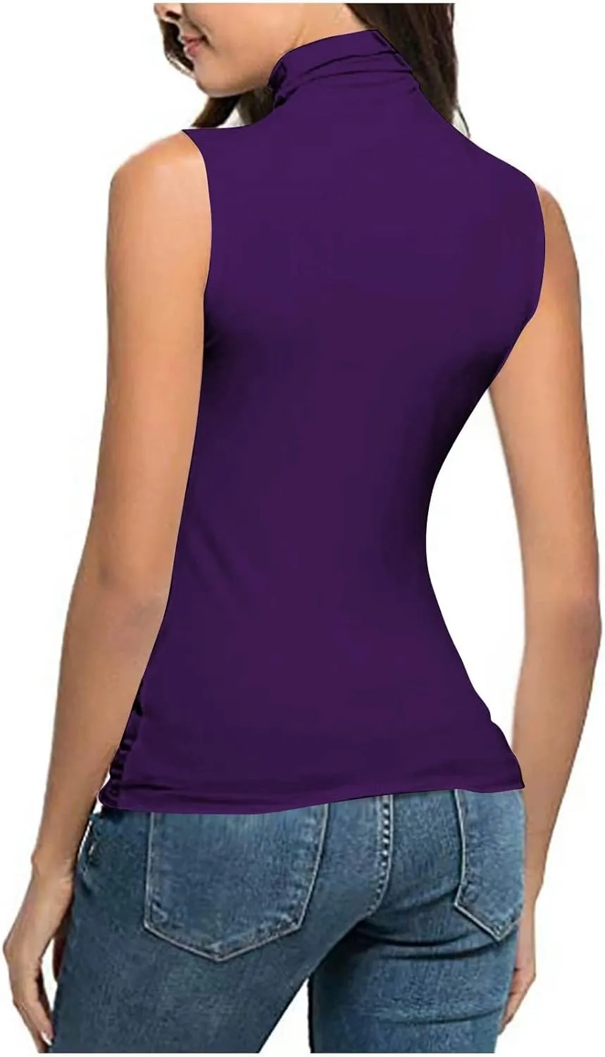 Sleeveless Turtlenecks for Women 2025 Summer Casual Tunic Mock Tank Tops Slim Fit Stretchy Layer Trendy Ladies Blouses