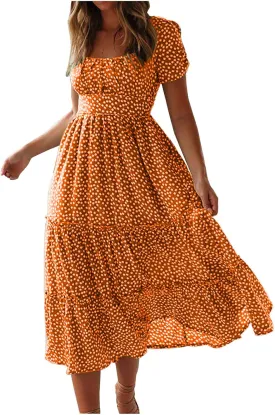 Summer Dresses for Women 2025 Casual Plus Size Dresses Boho Short Sleeve Beach Sundresses Flowy Print Midi Dress