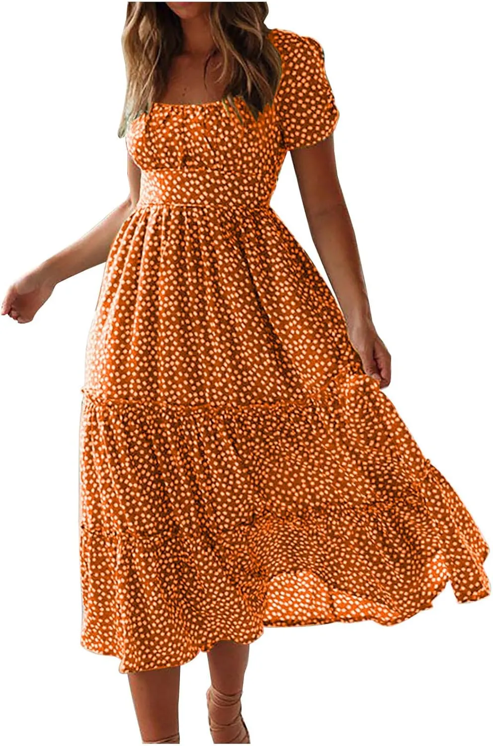 Summer Dresses for Women 2025 Casual Plus Size Dresses Boho Short Sleeve Beach Sundresses Flowy Print Midi Dress