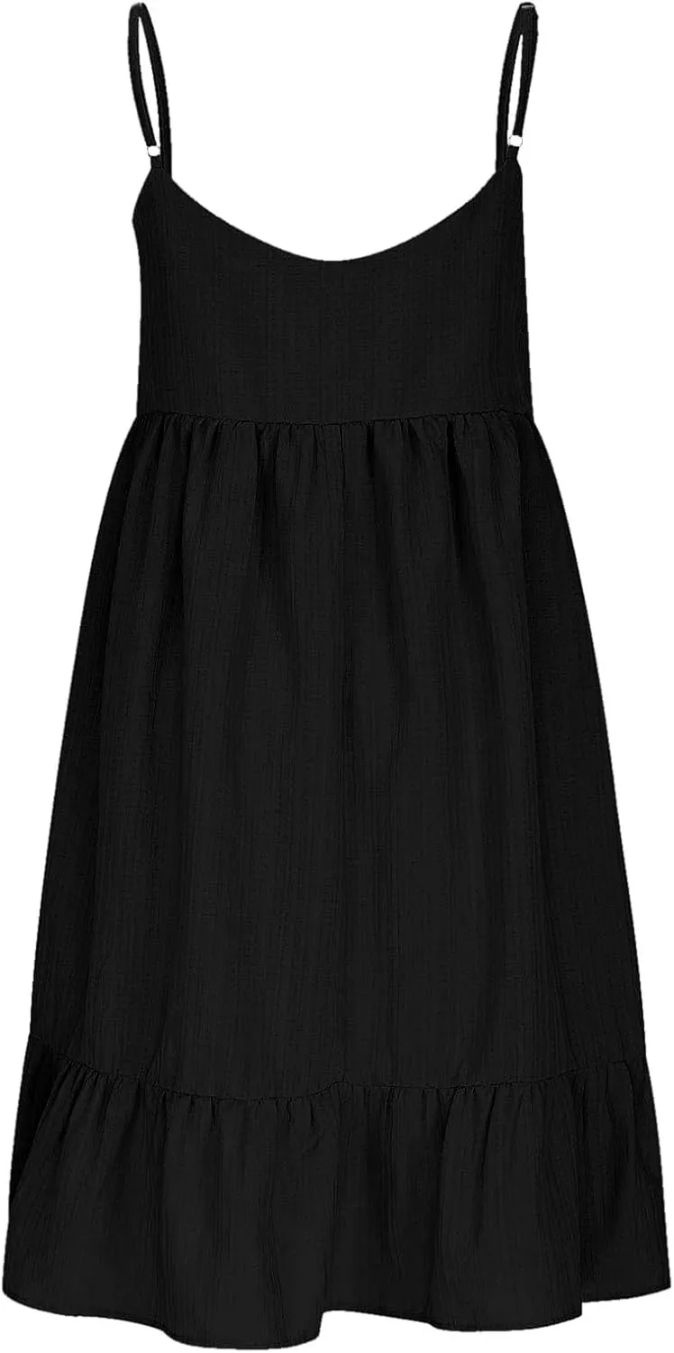 Summer Dresses for Women 2025 Flowy Boho V-Neck Beach Sundresses Spaghetti Strap Tiered Mini Swing Skater Dress