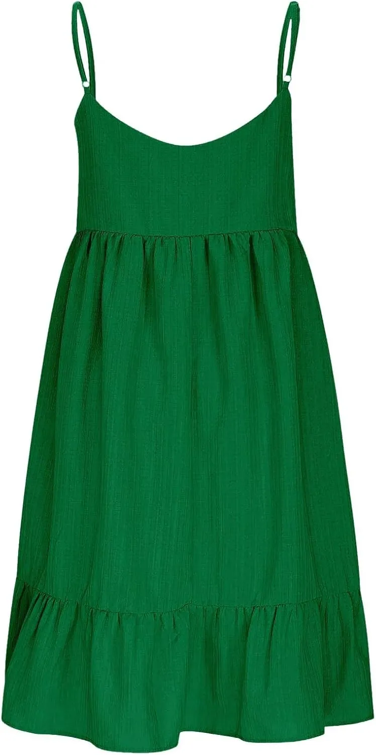 Summer Dresses for Women 2025 Flowy Boho V-Neck Beach Sundresses Spaghetti Strap Tiered Mini Swing Skater Dress