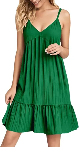 Summer Dresses for Women 2025 Flowy Boho V-Neck Beach Sundresses Spaghetti Strap Tiered Mini Swing Skater Dress