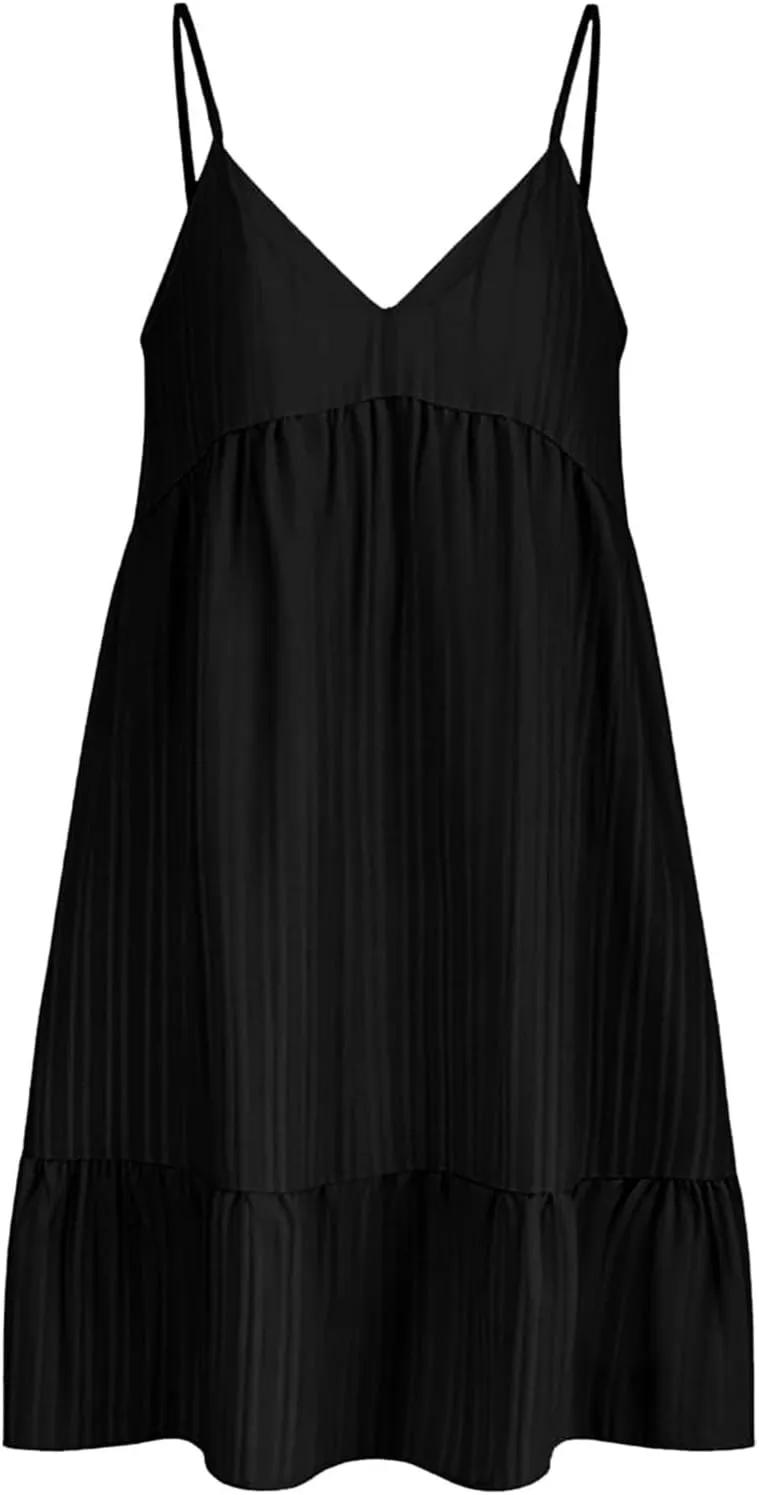 Summer Dresses for Women 2025 Flowy Boho V-Neck Beach Sundresses Spaghetti Strap Tiered Mini Swing Skater Dress