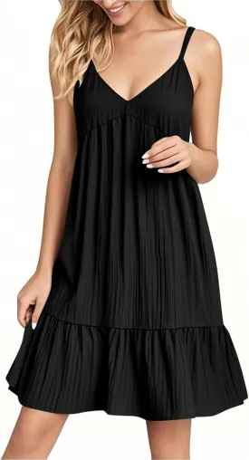 Summer Dresses for Women 2025 Flowy Boho V-Neck Beach Sundresses Spaghetti Strap Tiered Mini Swing Skater Dress