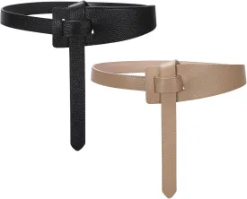 SUOSDEY 2 Pack Women Tie a Knot Belt Genuine Leather Full Grain Leather Waist Belt for Dress Coat Clothing Accessories