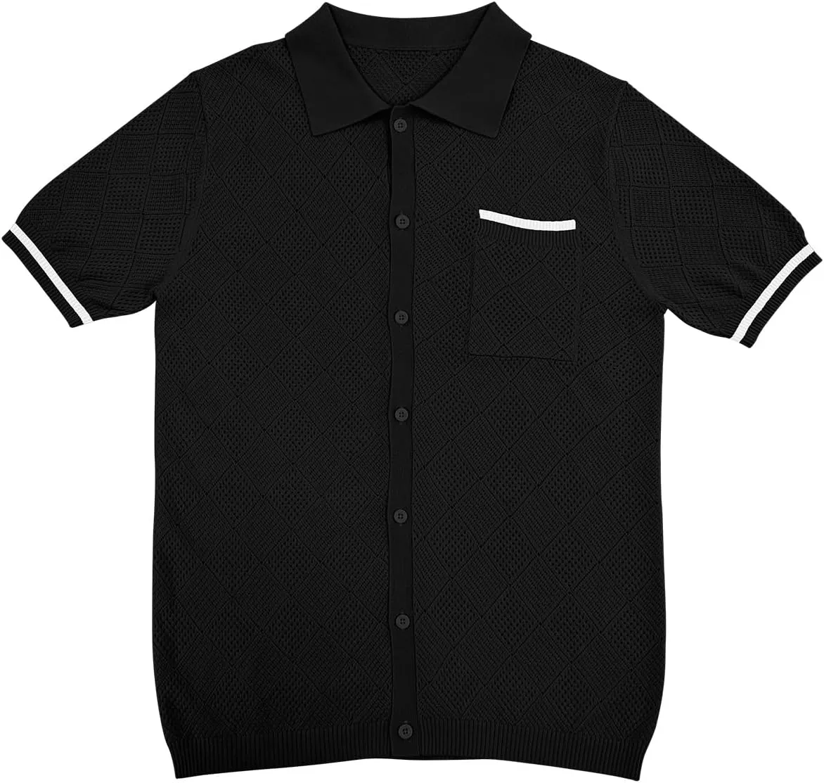 SuperPrity Men's Polo Shirt Vintage Knit Short Sleeve Shirts Button Down Beach Shirts Textured Golf Shirts with Pocket