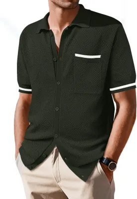 SuperPrity Men's Polo Shirt Vintage Knit Short Sleeve Shirts Button Down Beach Shirts Textured Golf Shirts with Pocket