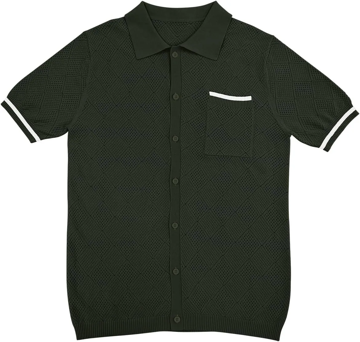 SuperPrity Men's Polo Shirt Vintage Knit Short Sleeve Shirts Button Down Beach Shirts Textured Golf Shirts with Pocket