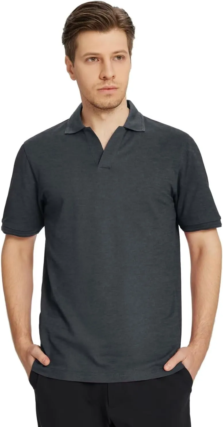 VEBOON Mens V Neck Polo Shirts Short Sleeve Lightweight Business Collared Shirts Performance Golf Polo Shirts for Men