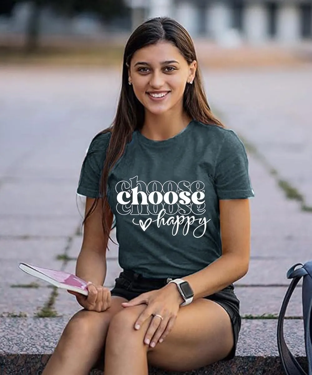 Women Choose Happy T Shirt Funny Cute Graphic Tee Blessed Tshirt Inspirational Short Sleeve Summer Casual Tops