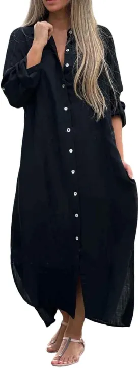 Women Fashion Solid Dress Shirt Long Skirt Casual Long Sleeve Cardigan Dress K Dresses for Women