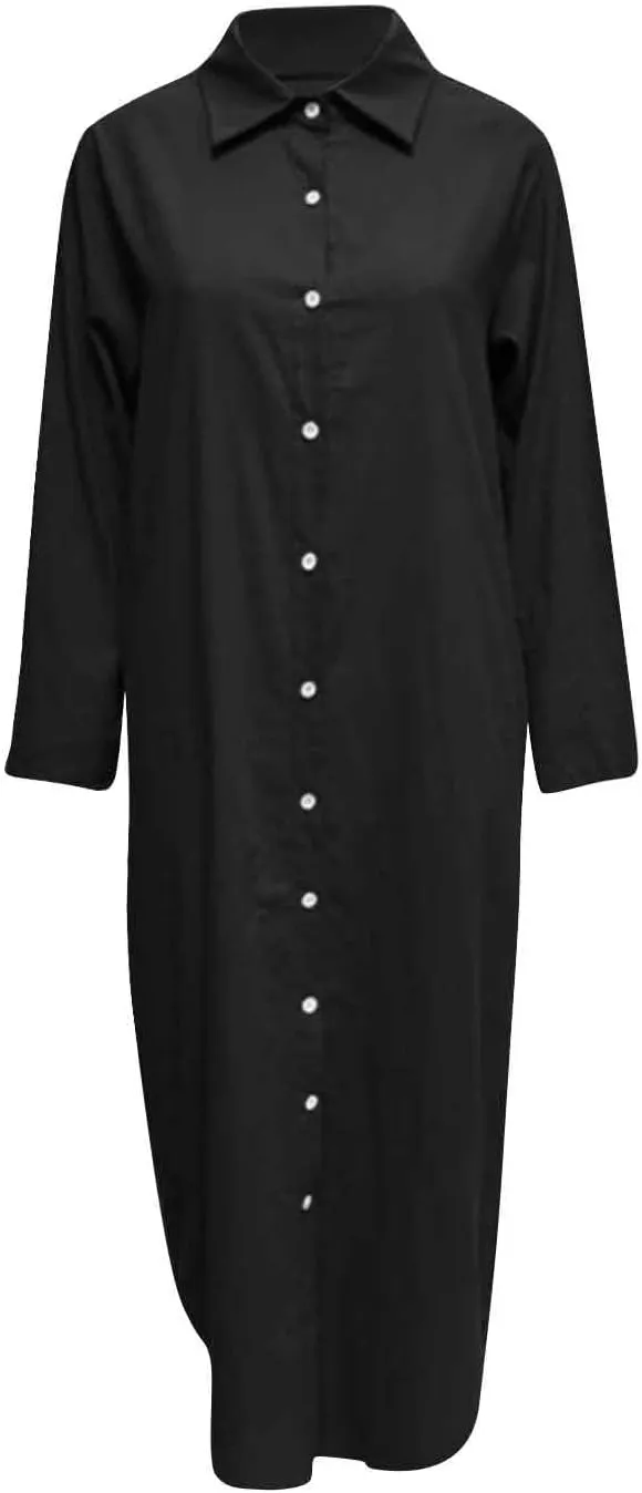 Women Fashion Solid Dress Shirt Long Skirt Casual Long Sleeve Cardigan Dress K Dresses for Women