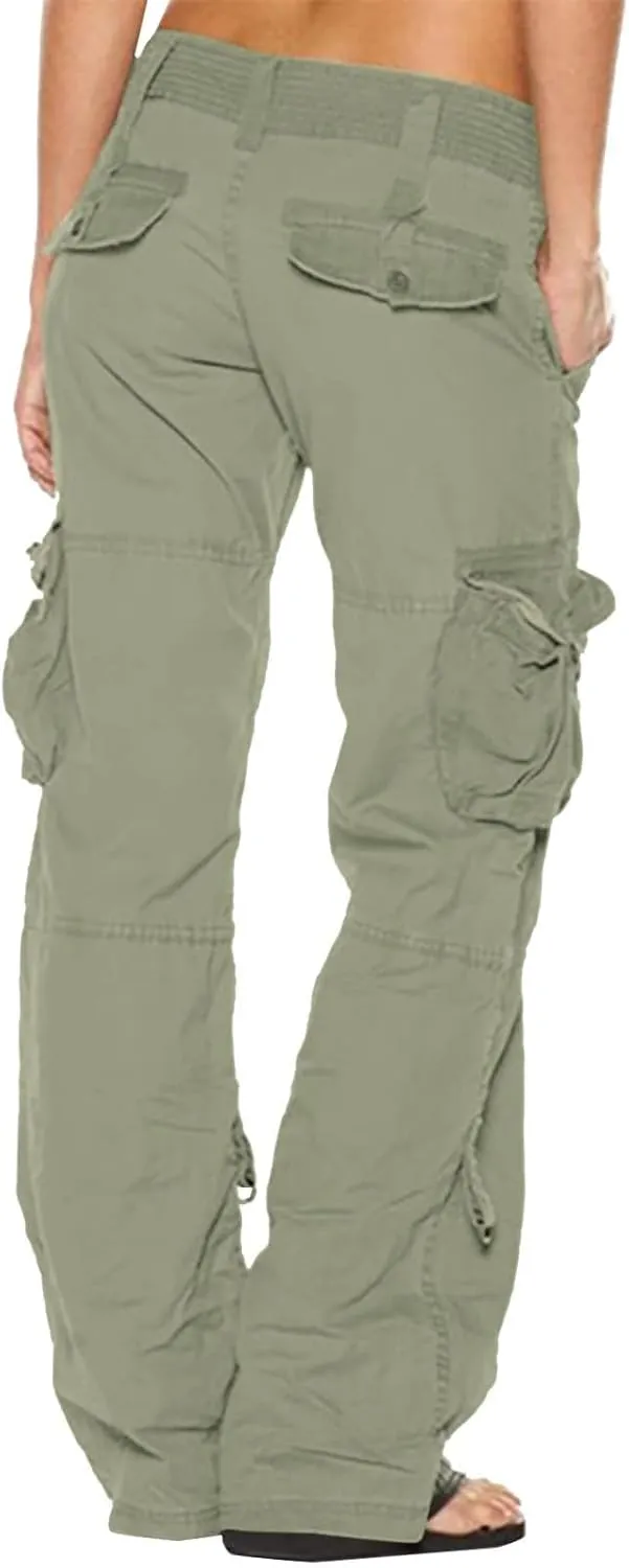 Women's Cargo Pants High Waisted Casual Wide Leg Pants Baggy Stretch Military Tactical Pants with Pockets