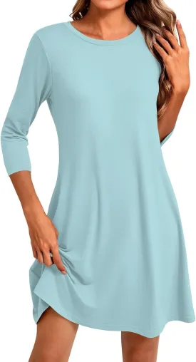 Womens Casual Long Sleeve T Shirt Dresses Trendy Plus Size 3/4 Sleeve Mini Dress Elegant Formal Flowy Short Dress