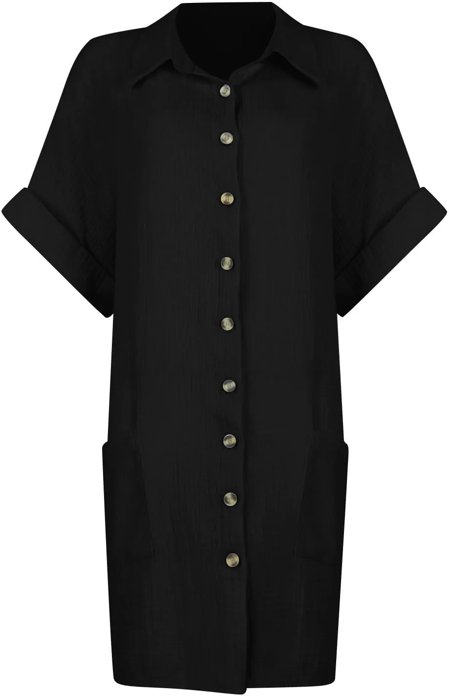 Women's Maxi Dress 2025 Summer Casual Loose Trendy V-Neck Short Sleeve Solid Linen Button Shirt Dresses, S-2XL