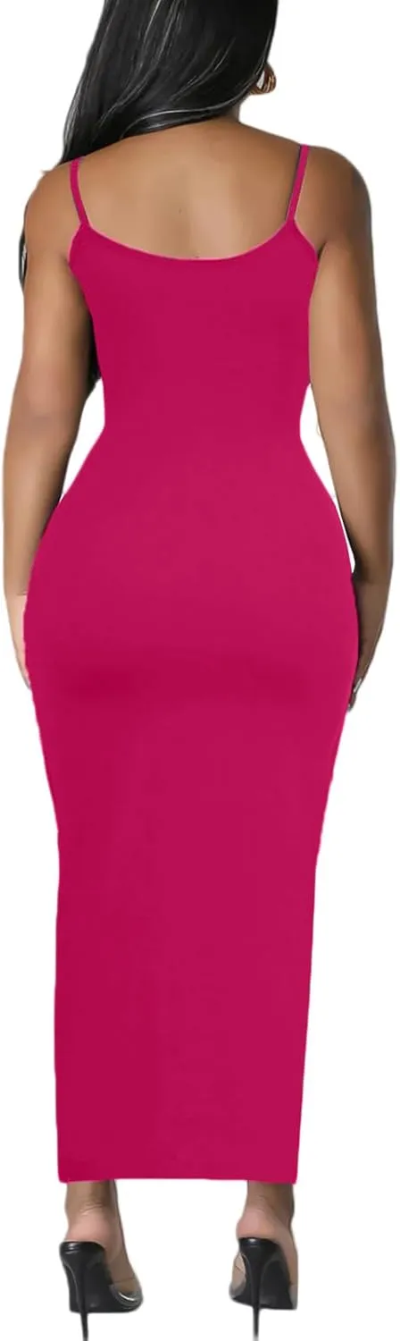 Women's Spaghetti Strap Bodycon Dress - Summer Casual Maxi Club Party Long Tight Slip Dresses